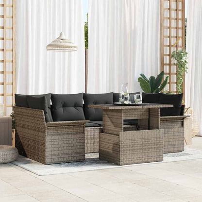 Garten-Sofa-Set mit Kissen mit Speicher 7 pcs Grau Poly Rattan