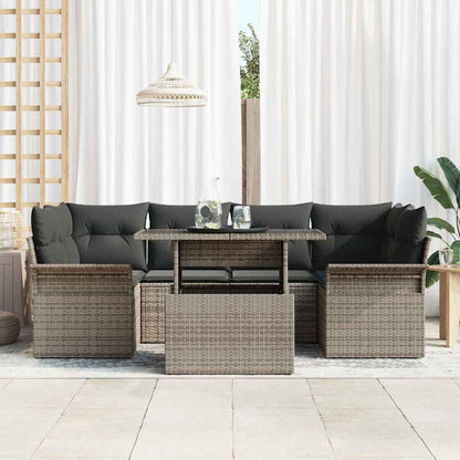Garten-Sofa-Set mit Kissen mit Speicher 7 pcs Grau Poly Rattan