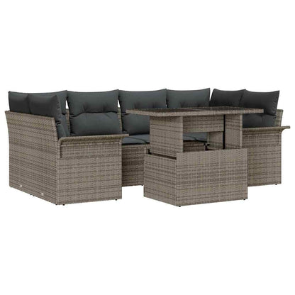 Garten-Sofa-Set mit Kissen mit Speicher 7 pcs Grau Poly Rattan