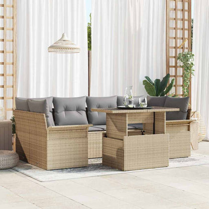 Garten-Sofa-Set mit Kissen mit Speicher 7 pcs Beige Poly Rattan