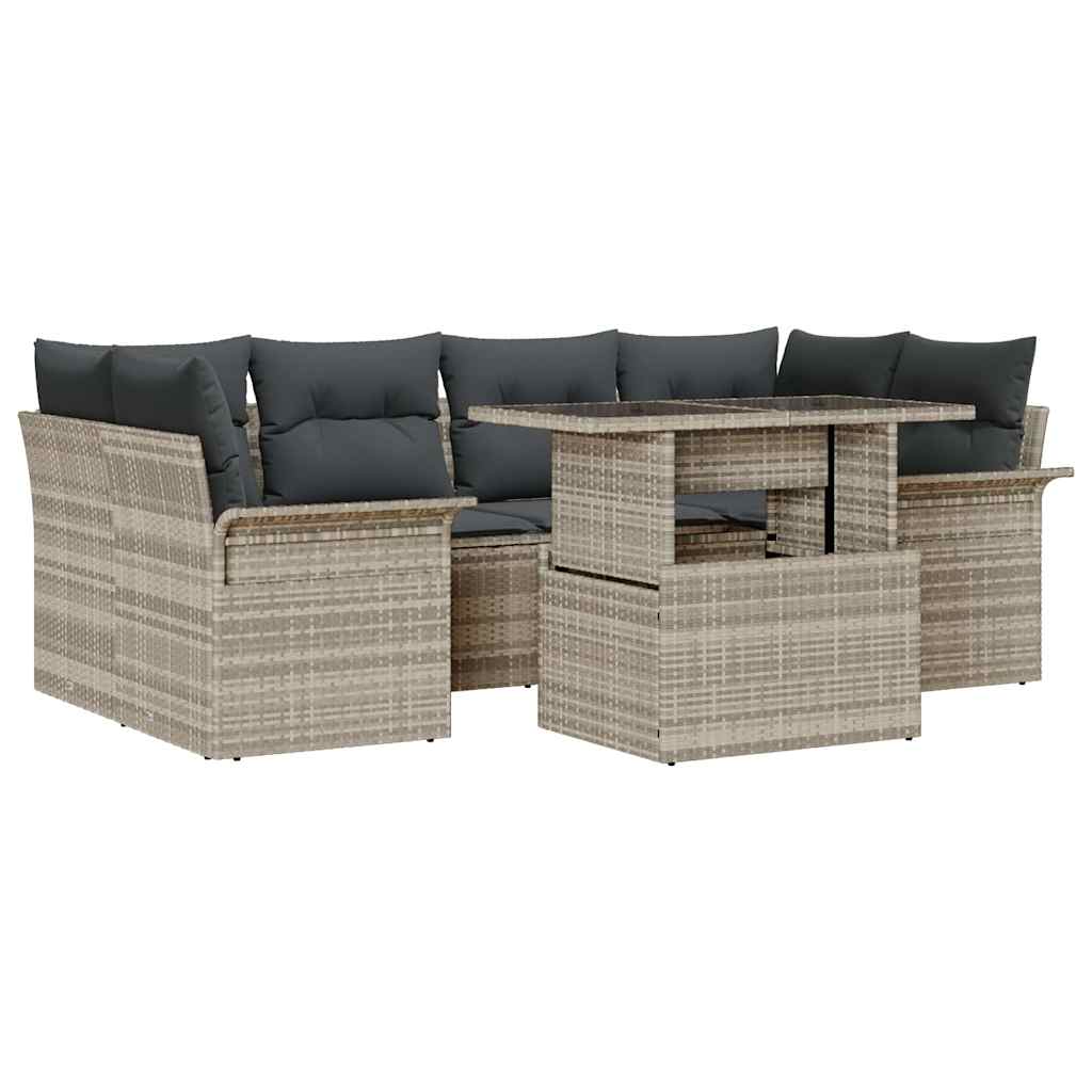 Garten-Sofa-Set mit Kissen 7 pcs Hellgrau Poly Rattan