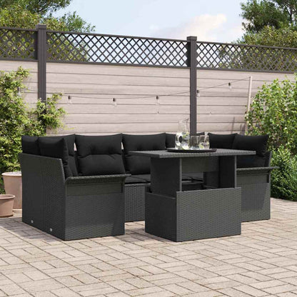 Garten-Sofa-Set mit Kissen 7 pcs Schwarz Poly Rattan