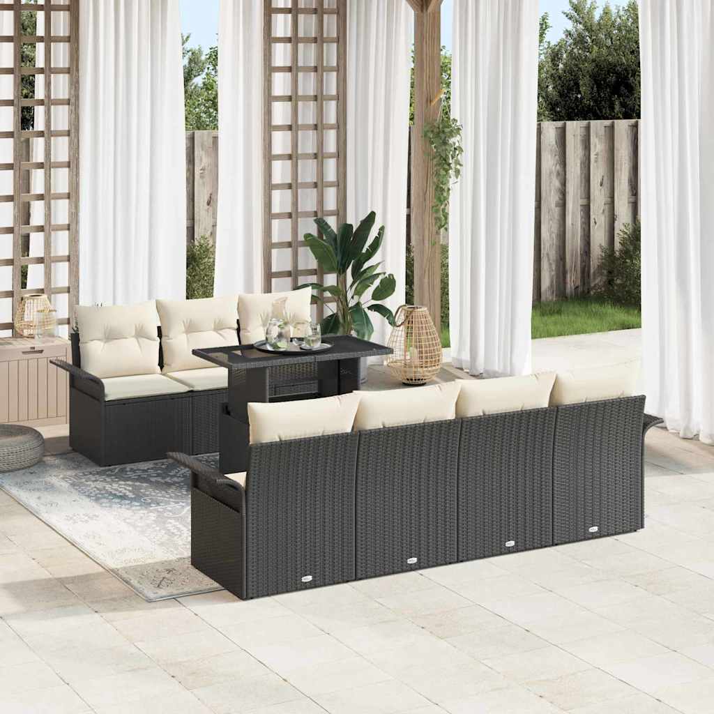 Garten-Sofa-Set mit Kissen 8 pcs Schwarz Poly Rattan
