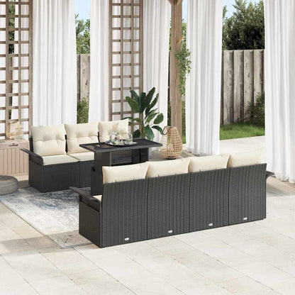 Garten-Sofa-Set mit Kissen 8 pcs Schwarz Poly Rattan