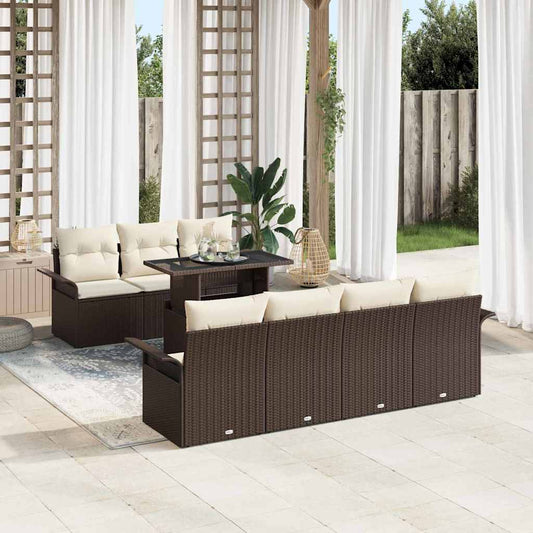 Garten-Sofa-Set mit Kissen mit Speicher 8 pcs Braun Poly Rattan