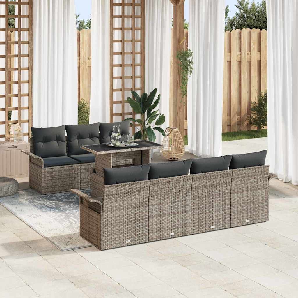 Garten-Sofa-Set mit Kissen mit Speicher 8 pcs Grau Poly Rattan