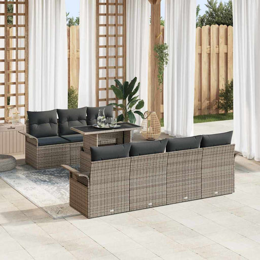 Garten-Sofa-Set mit Kissen mit Speicher 8 pcs Grau Poly Rattan