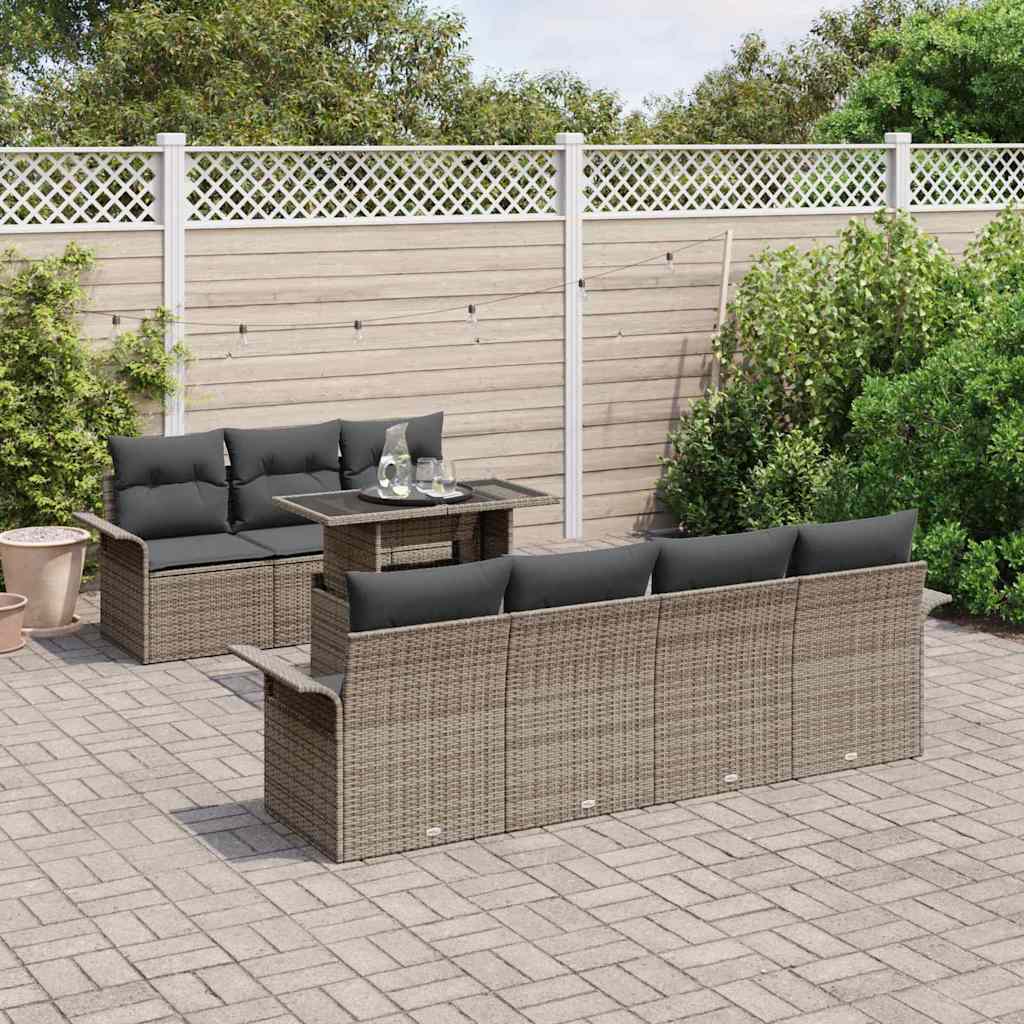 Garten-Sofa-Set mit Kissen mit Speicher 8 pcs Grau Poly Rattan