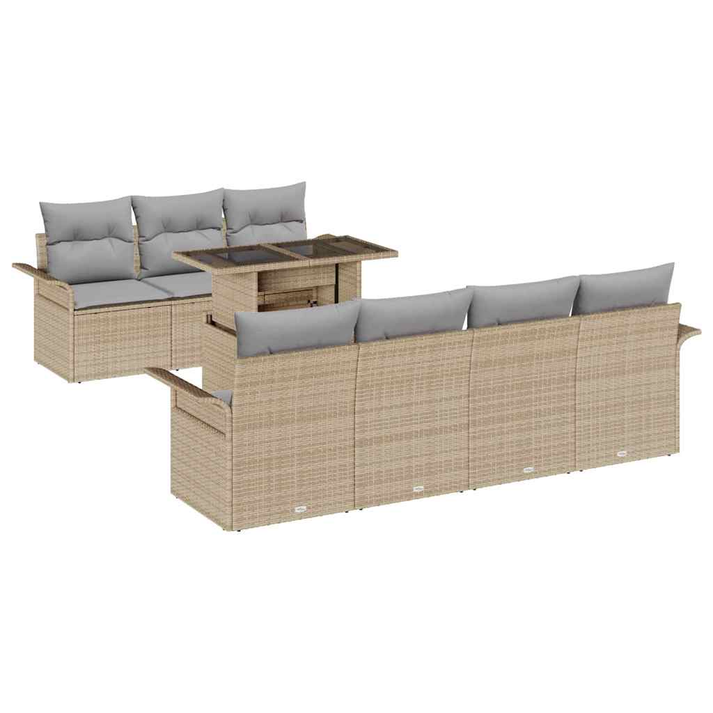 Garten-Sofa-Set mit Kissen mit Speicher 8 pcs Beige Poly Rattan