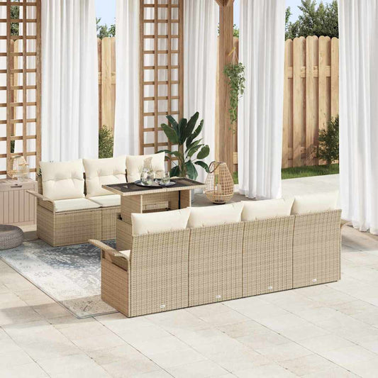 Garten-Sofa-Set mit Kissen mit Speicher 8 pcs Beige Poly Rattan