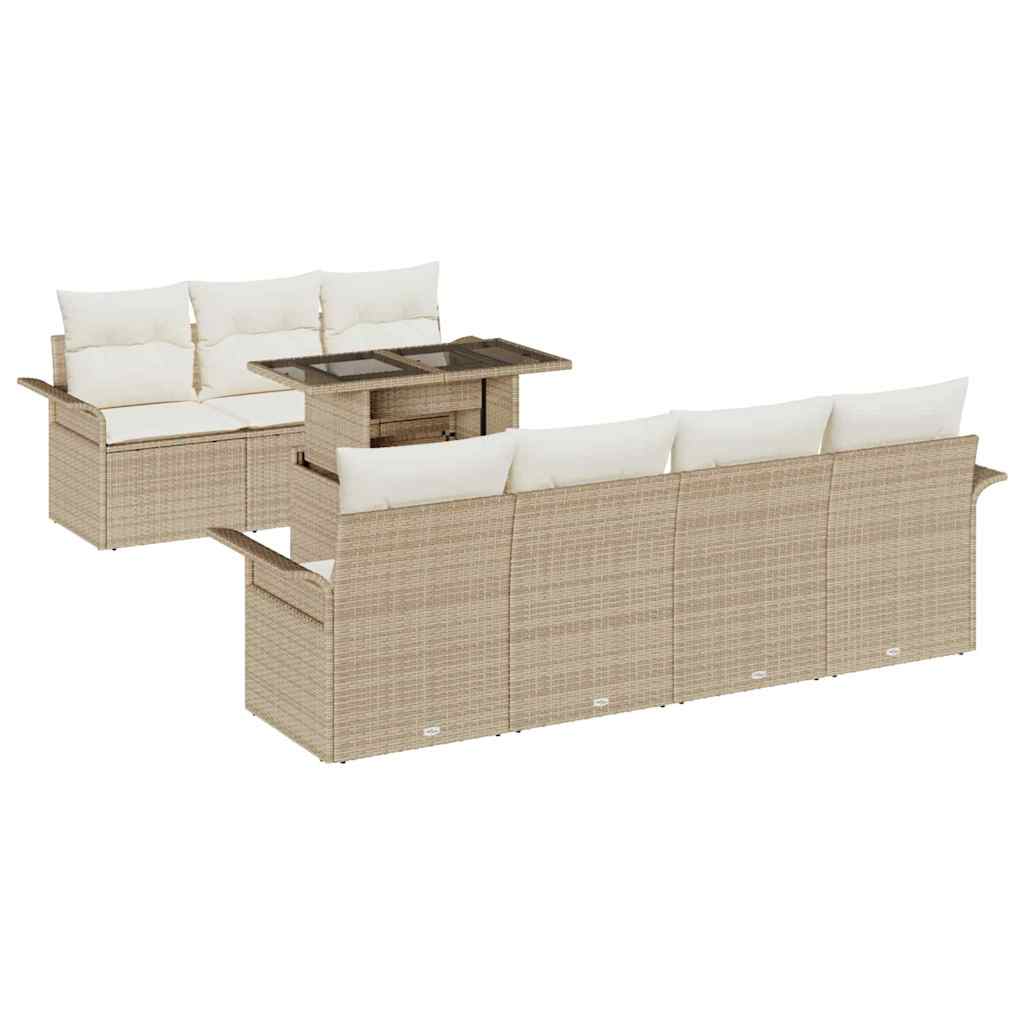 Garten-Sofa-Set mit Kissen mit Speicher 8 pcs Beige Poly Rattan