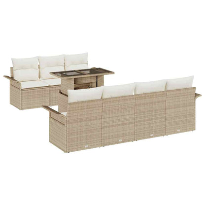 Garten-Sofa-Set mit Kissen mit Speicher 8 pcs Beige Poly Rattan