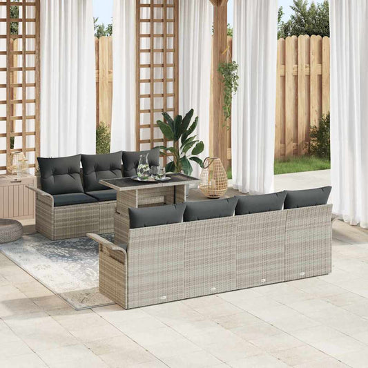 Garten-Sofa-Set mit Kissen 8 pcs Hellgrau Poly Rattan