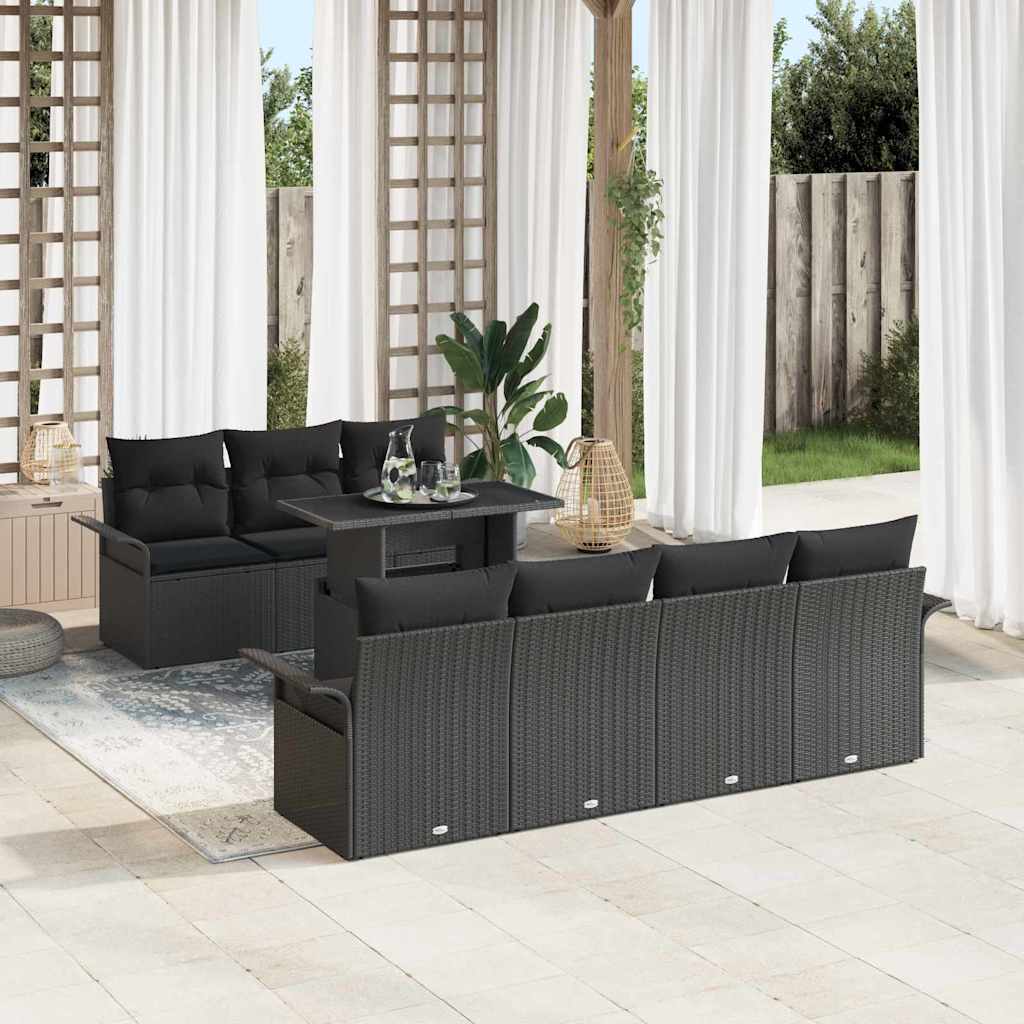Garten-Sofa-Set mit Kissen 8 pcs Schwarz Poly Rattan