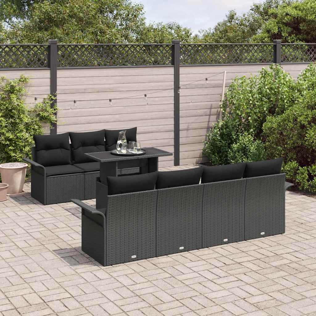 Garten-Sofa-Set mit Kissen 8 pcs Schwarz Poly Rattan