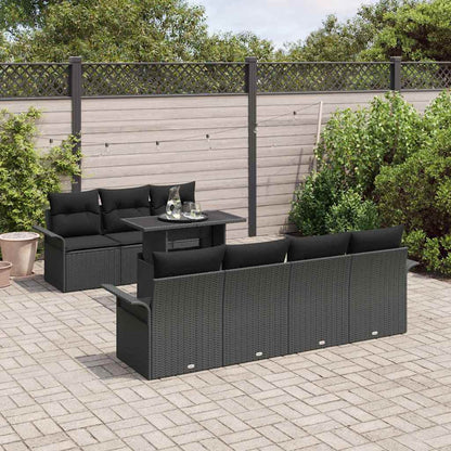 Garten-Sofa-Set mit Kissen 8 pcs Schwarz Poly Rattan