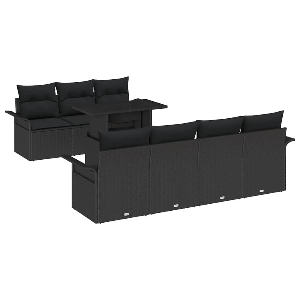 Garten-Sofa-Set mit Kissen 8 pcs Schwarz Poly Rattan