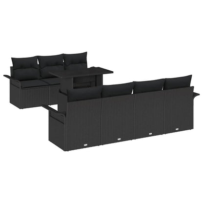 Garten-Sofa-Set mit Kissen 8 pcs Schwarz Poly Rattan