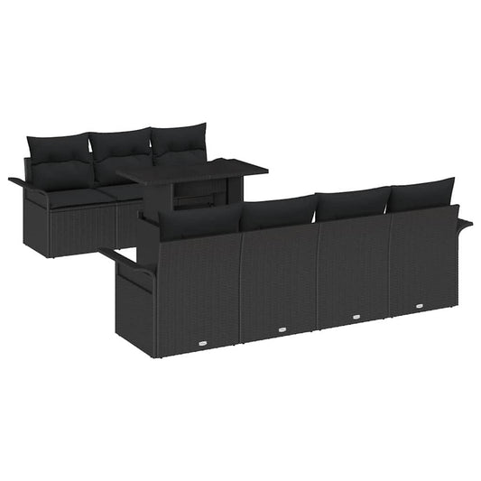 Garten-Sofa-Set mit Kissen 8 pcs Schwarz Poly Rattan