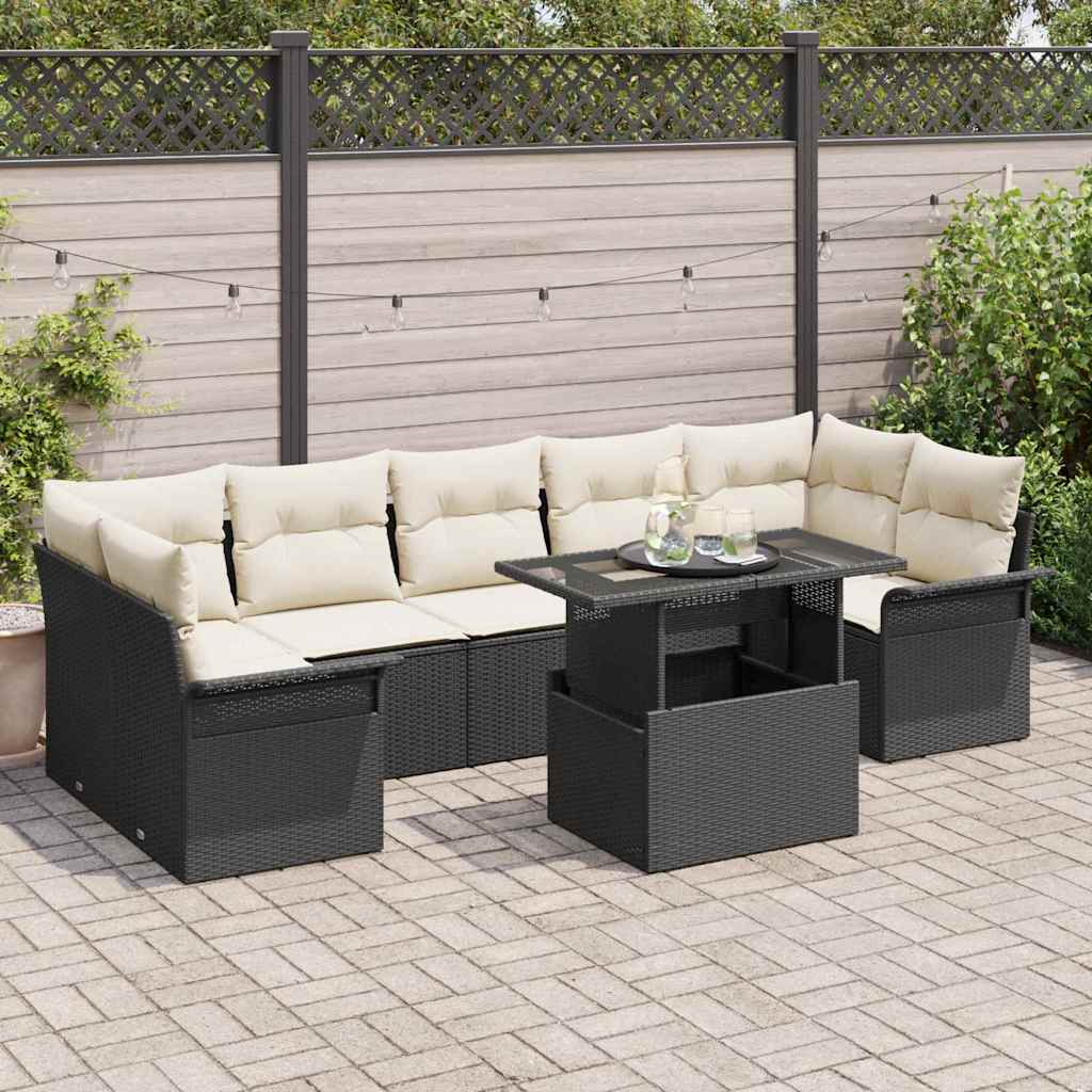 Garten-Sofa-Set mit Kissen 8 pcs Schwarz Poly Rattan