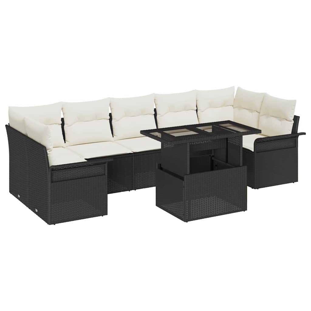 Garten-Sofa-Set mit Kissen 8 pcs Schwarz Poly Rattan