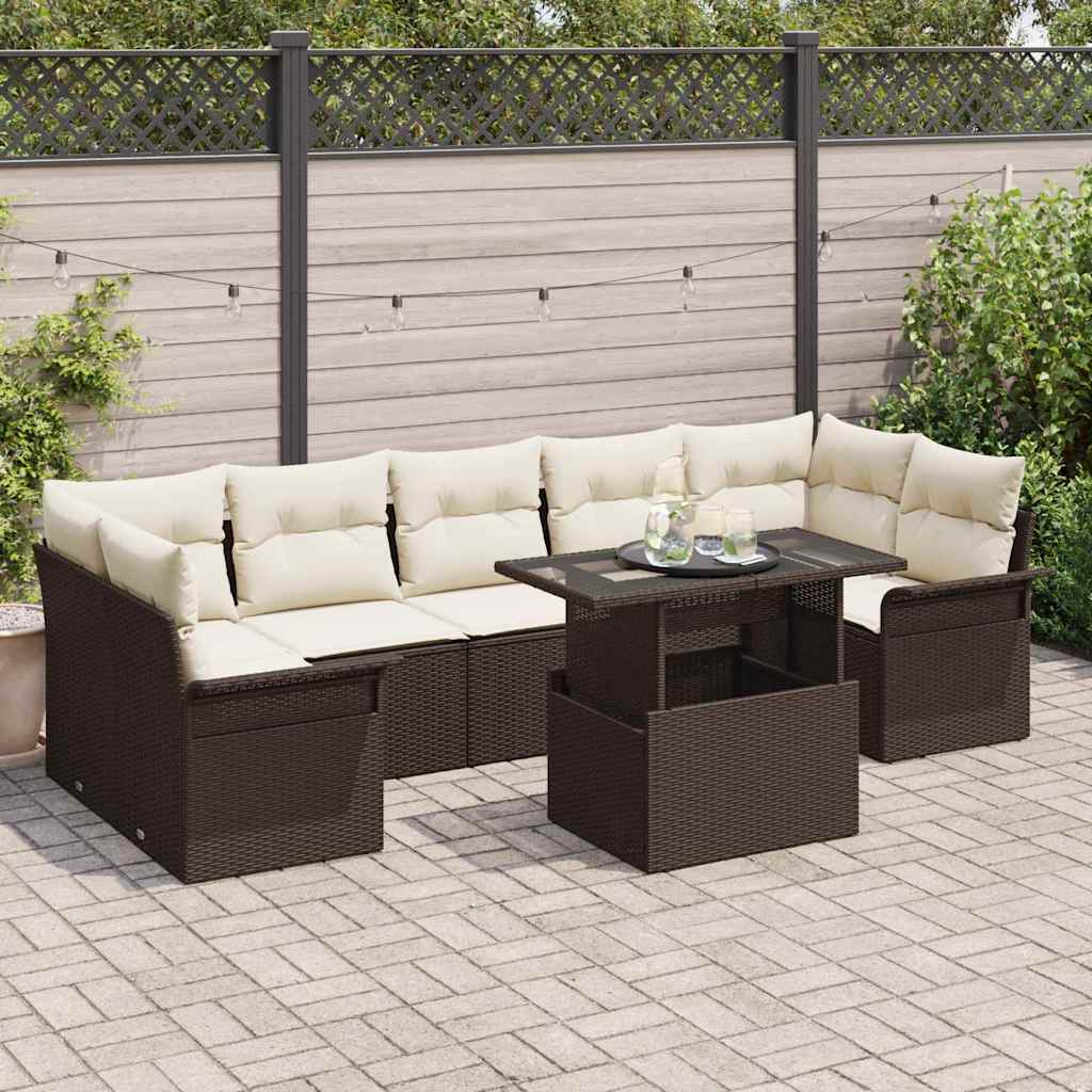 Garten-Sofa-Set mit Kissen mit Speicher 8 pcs Braun Poly Rattan