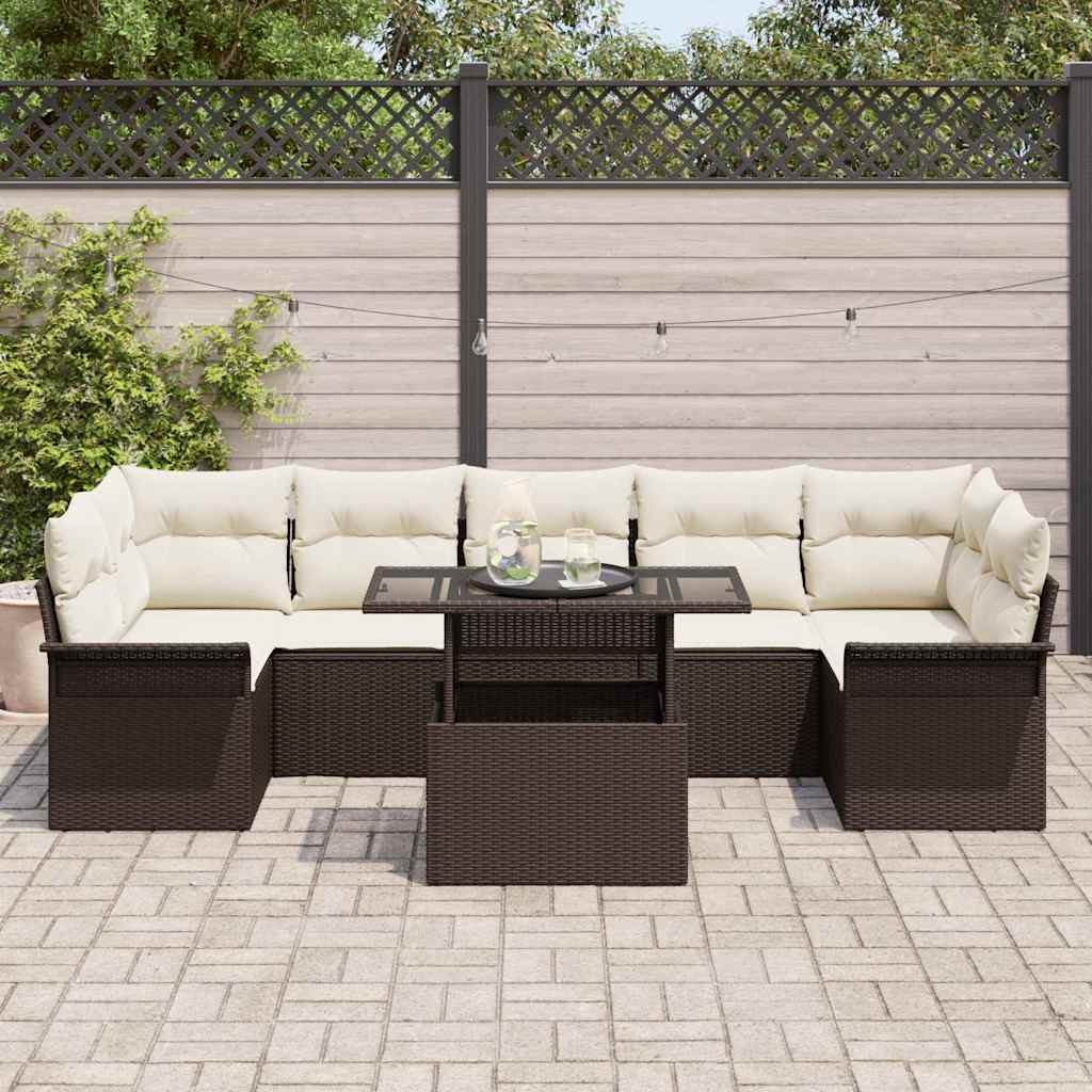 Garten-Sofa-Set mit Kissen mit Speicher 8 pcs Braun Poly Rattan