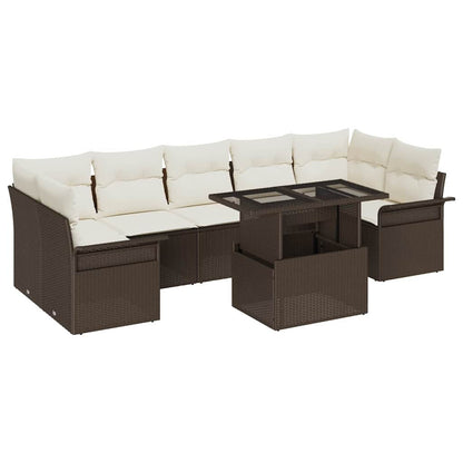 Garten-Sofa-Set mit Kissen mit Speicher 8 pcs Braun Poly Rattan