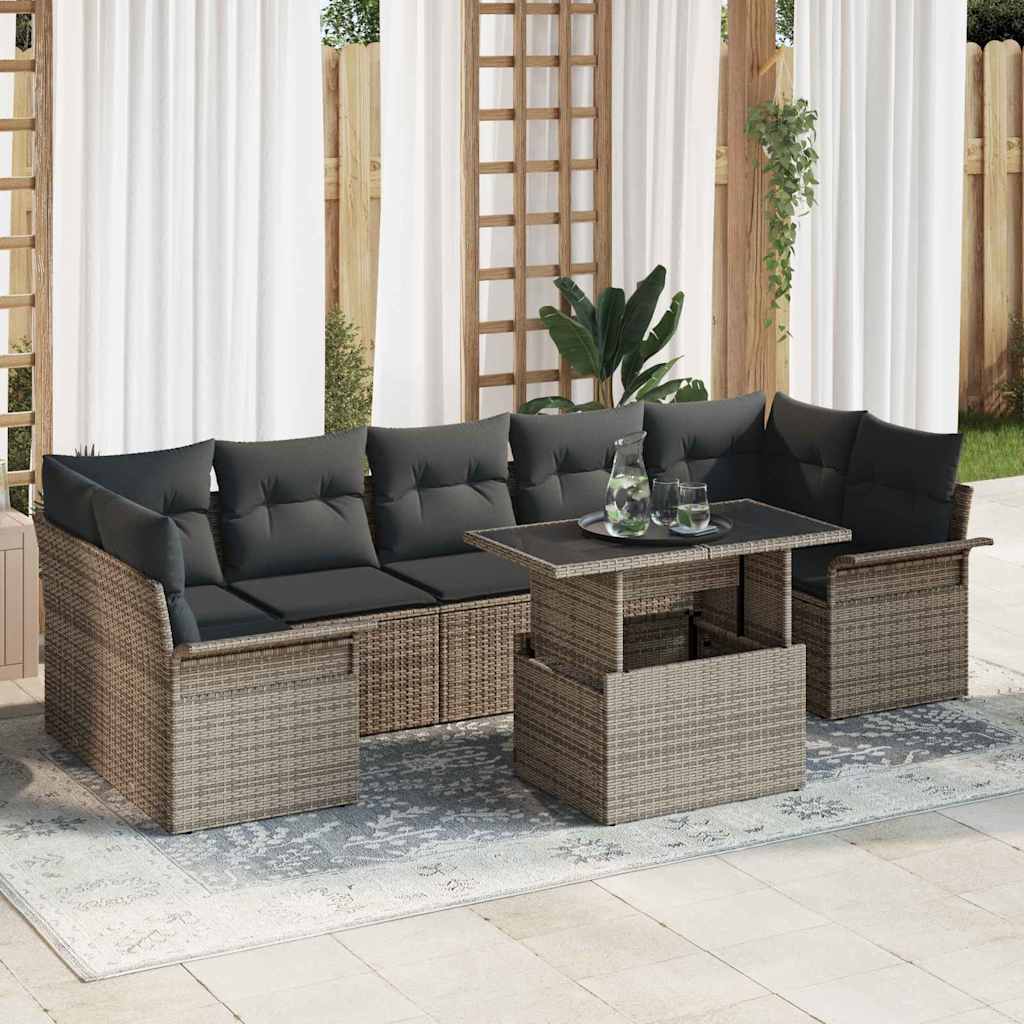 Garten-Sofa-Set mit Kissen mit Speicher 8 pcs Grau Poly Rattan