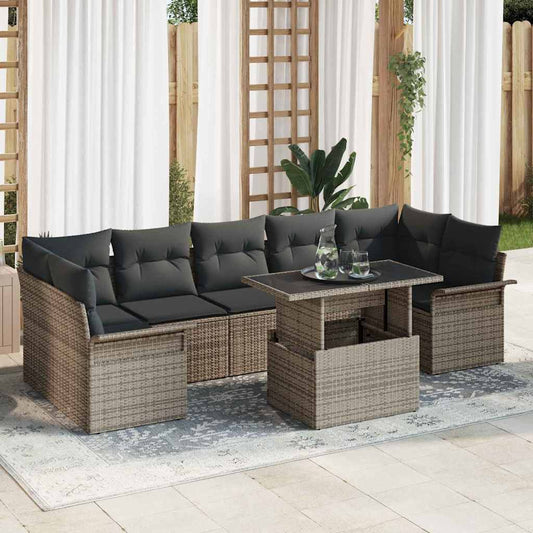 Garten-Sofa-Set mit Kissen mit Speicher 8 pcs Grau Poly Rattan