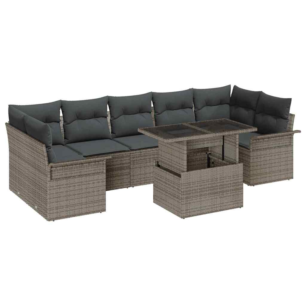 Garten-Sofa-Set mit Kissen mit Speicher 8 pcs Grau Poly Rattan