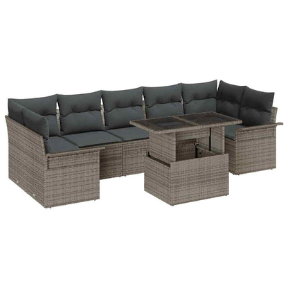 Garten-Sofa-Set mit Kissen mit Speicher 8 pcs Grau Poly Rattan