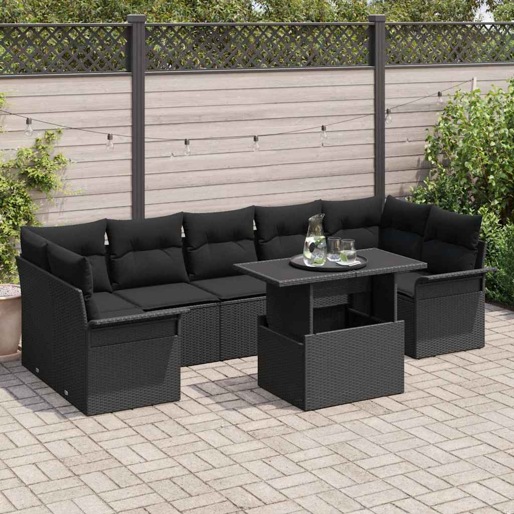 Garten-Sofa-Set mit Kissen 8 pcs Schwarz Poly Rattan