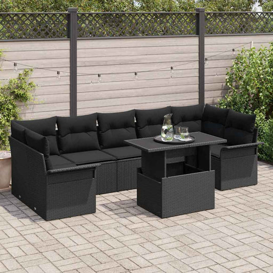 Garten-Sofa-Set mit Kissen 8 pcs Schwarz Poly Rattan