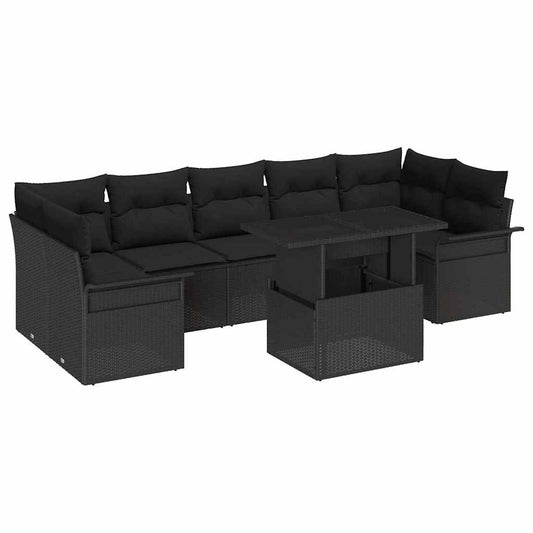 Garten-Sofa-Set mit Kissen 8 pcs Schwarz Poly Rattan
