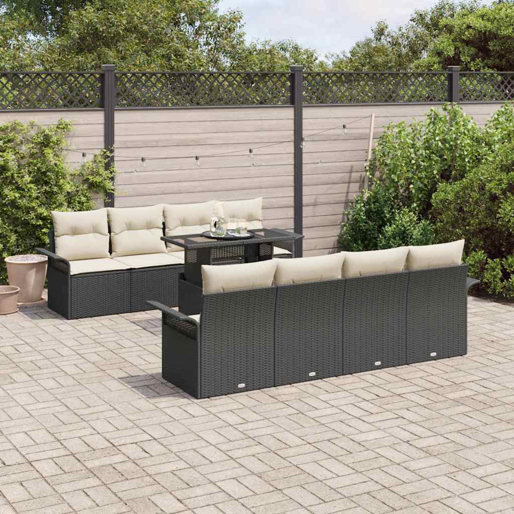 Garten-Sofa-Set mit Kissen 9 pcs Schwarz Poly Rattan
