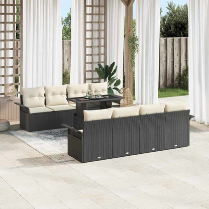Garten-Sofa-Set mit Kissen 9 pcs Schwarz Poly Rattan
