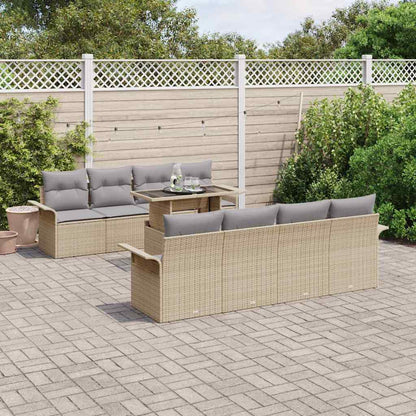 Garten-Sofa-Set mit Kissen mit Speicher 9 pcs Beige Poly Rattan