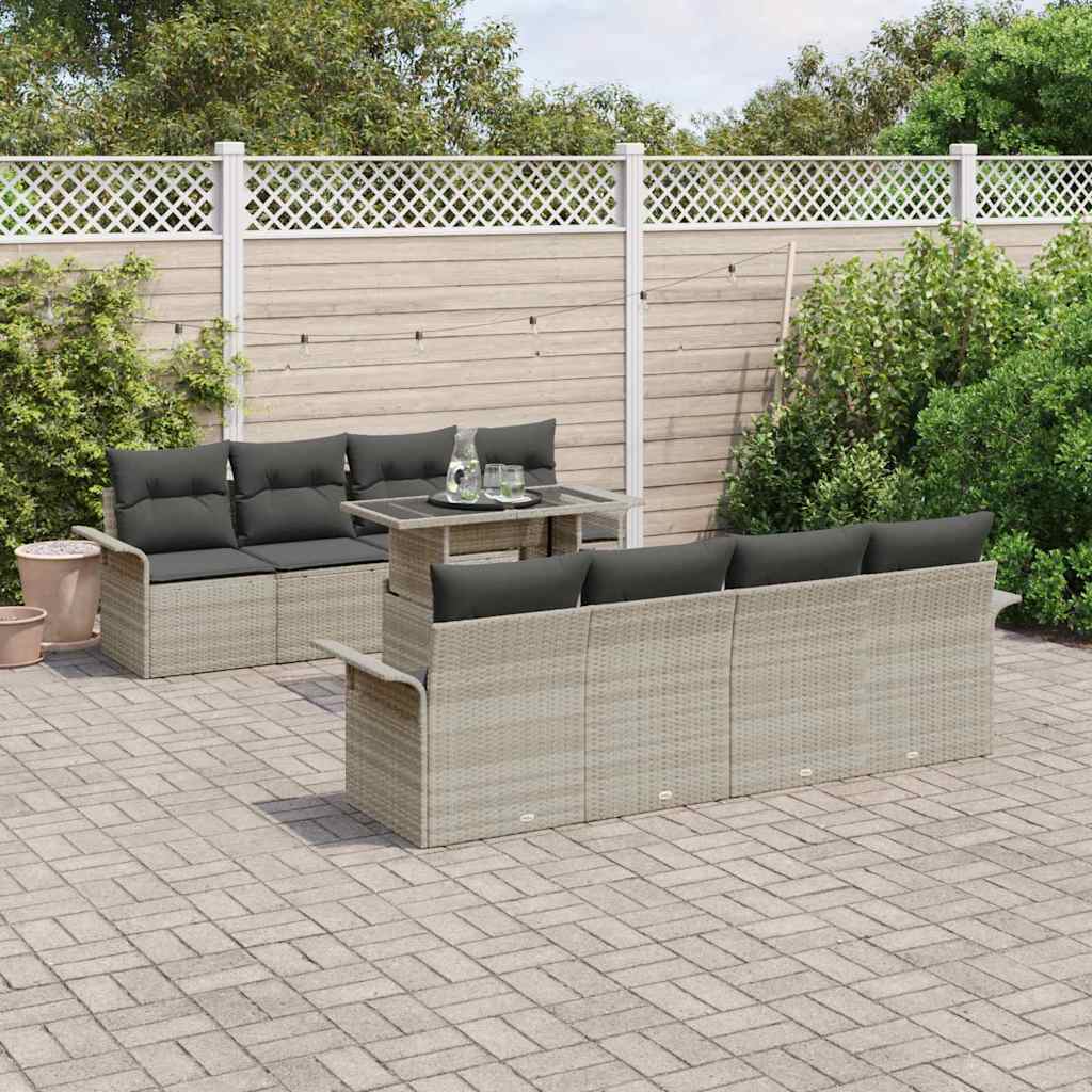 Garten-Sofa-Set mit Kissen 9 pcs Hellgrau Poly Rattan