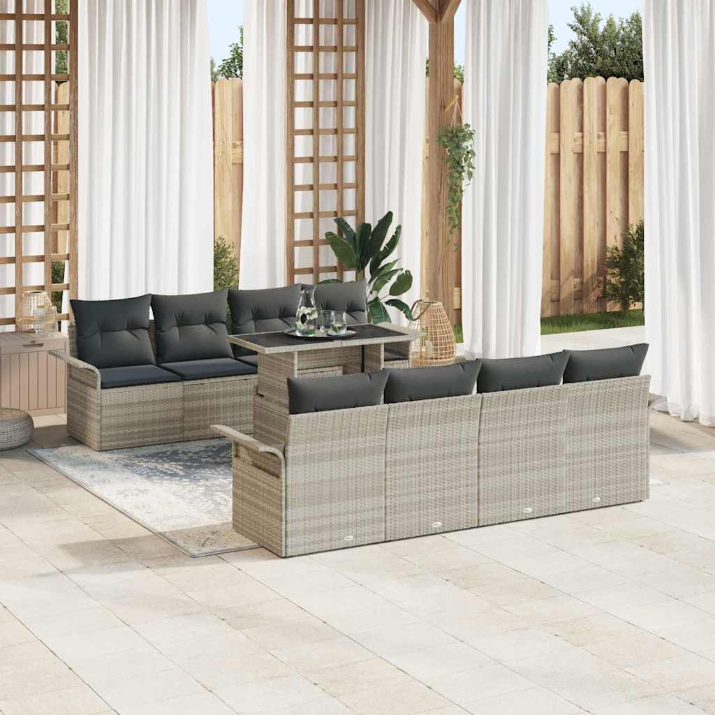 Garten-Sofa-Set mit Kissen 9 pcs Hellgrau Poly Rattan