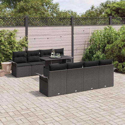 Garten-Sofa-Set mit Kissen 9 pcs Schwarz Poly Rattan