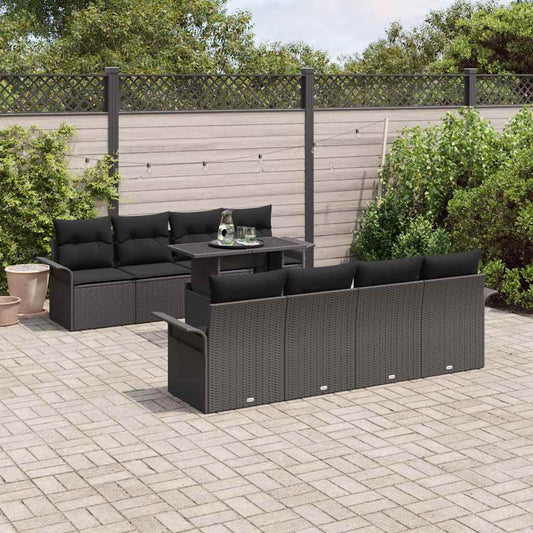 Garten-Sofa-Set mit Kissen 9 pcs Schwarz Poly Rattan