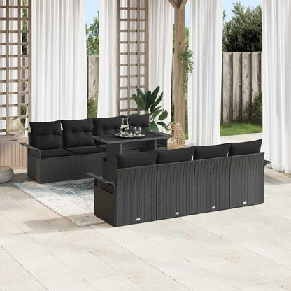 Garten-Sofa-Set mit Kissen 9 pcs Schwarz Poly Rattan