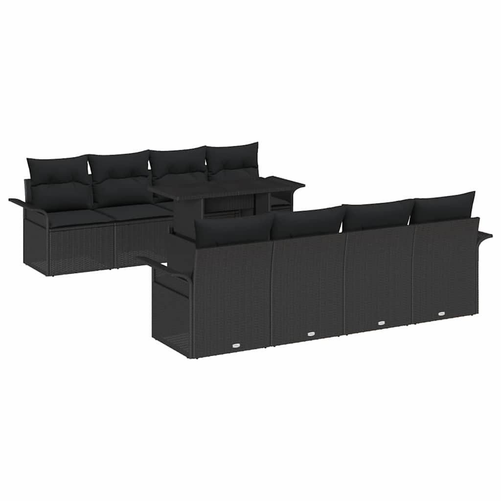 Garten-Sofa-Set mit Kissen 9 pcs Schwarz Poly Rattan