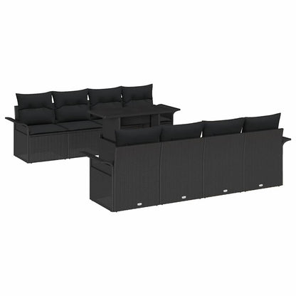 Garten-Sofa-Set mit Kissen 9 pcs Schwarz Poly Rattan