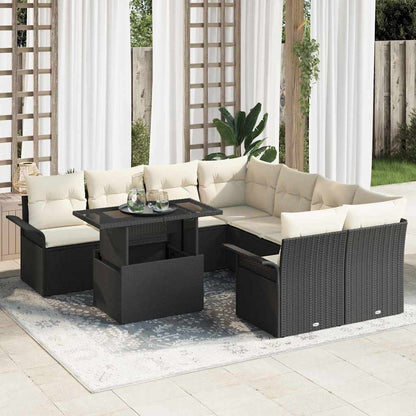 Garten-Sofa-Set mit Kissen 9 pcs Schwarz Poly Rattan