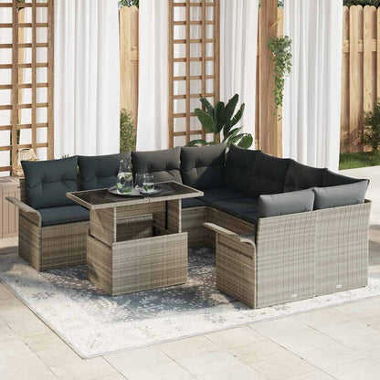 Garten-Sofa-Set mit Kissen 9 pcs Hellgrau Poly Rattan