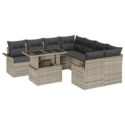 Garten-Sofa-Set mit Kissen 9 pcs Hellgrau Poly Rattan