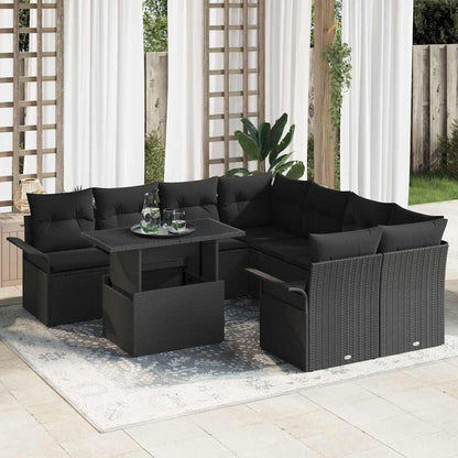 Garten-Sofa-Set mit Kissen 9 pcs Schwarz Poly Rattan