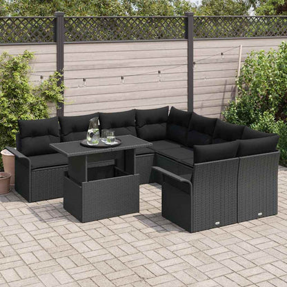 Garten-Sofa-Set mit Kissen 9 pcs Schwarz Poly Rattan